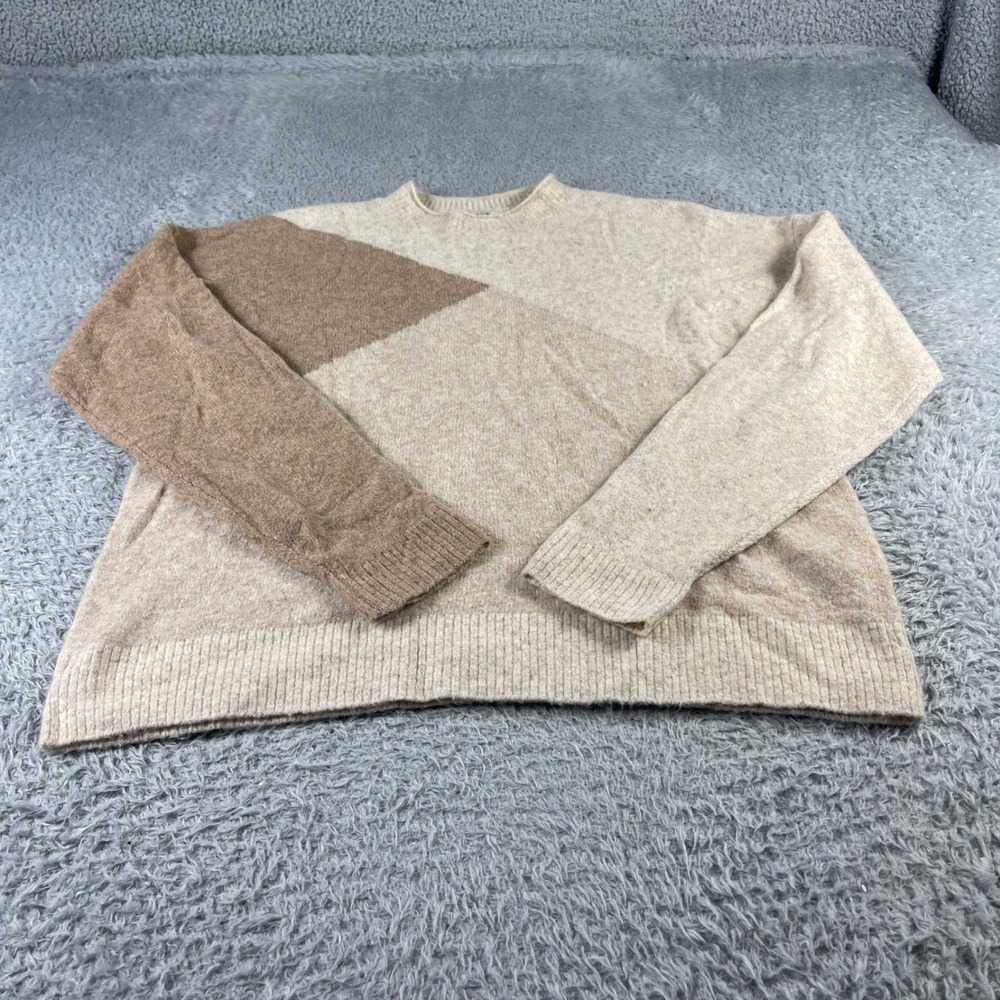 J.Crew Extra-Soft Colorblock Crewneck Sweater Tan Beige Neutral Mens Medium